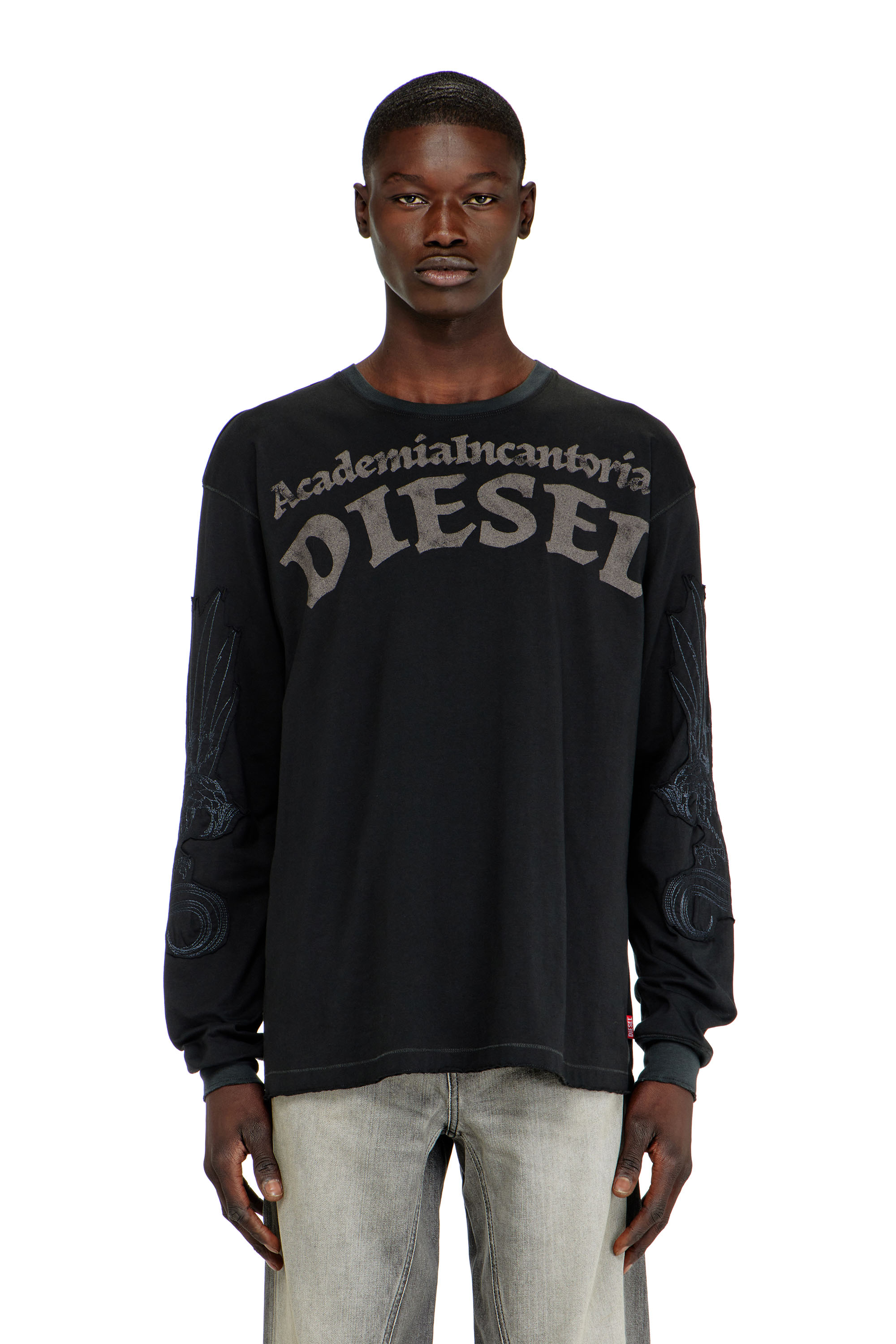 Diesel - T-NORM-LS-AA3, Man's Long-sleeve T-shirt with prints and patches in Black - 1