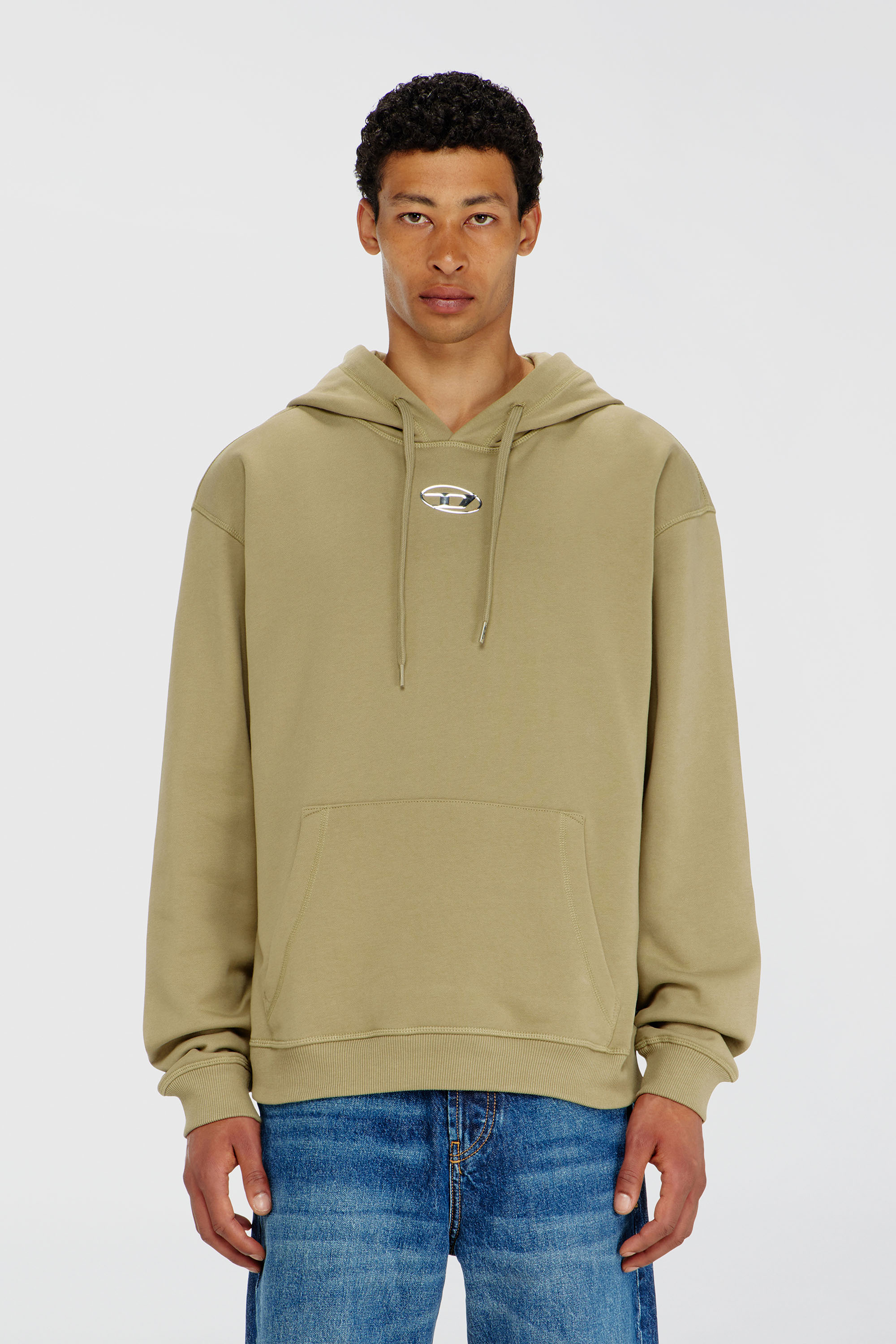 Diesel - S-NORM-HOOD-IOD, Man's Cotton hoodie with metallic Oval D in Olive Green - 3