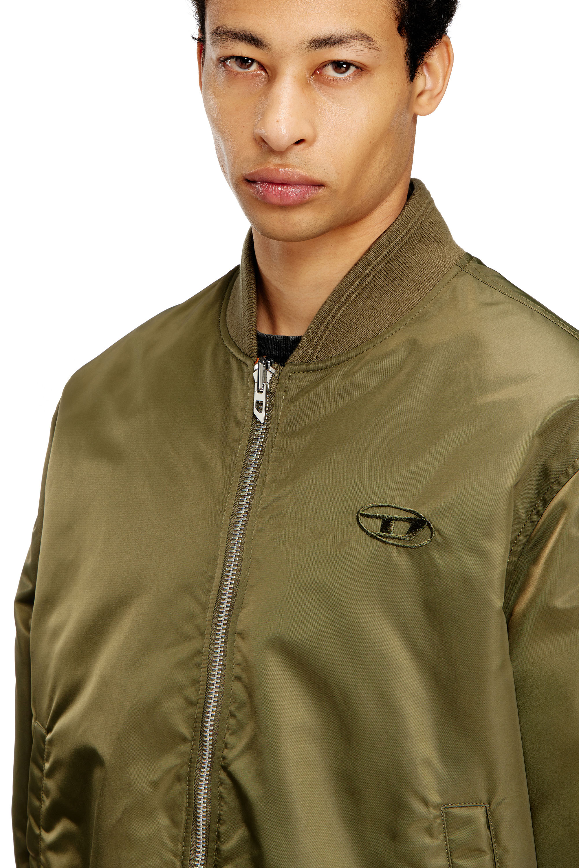 Diesel - W-TYPE-D1, Man's Padded bomber jacket with Oval D embroidery in Green/Orange - 5