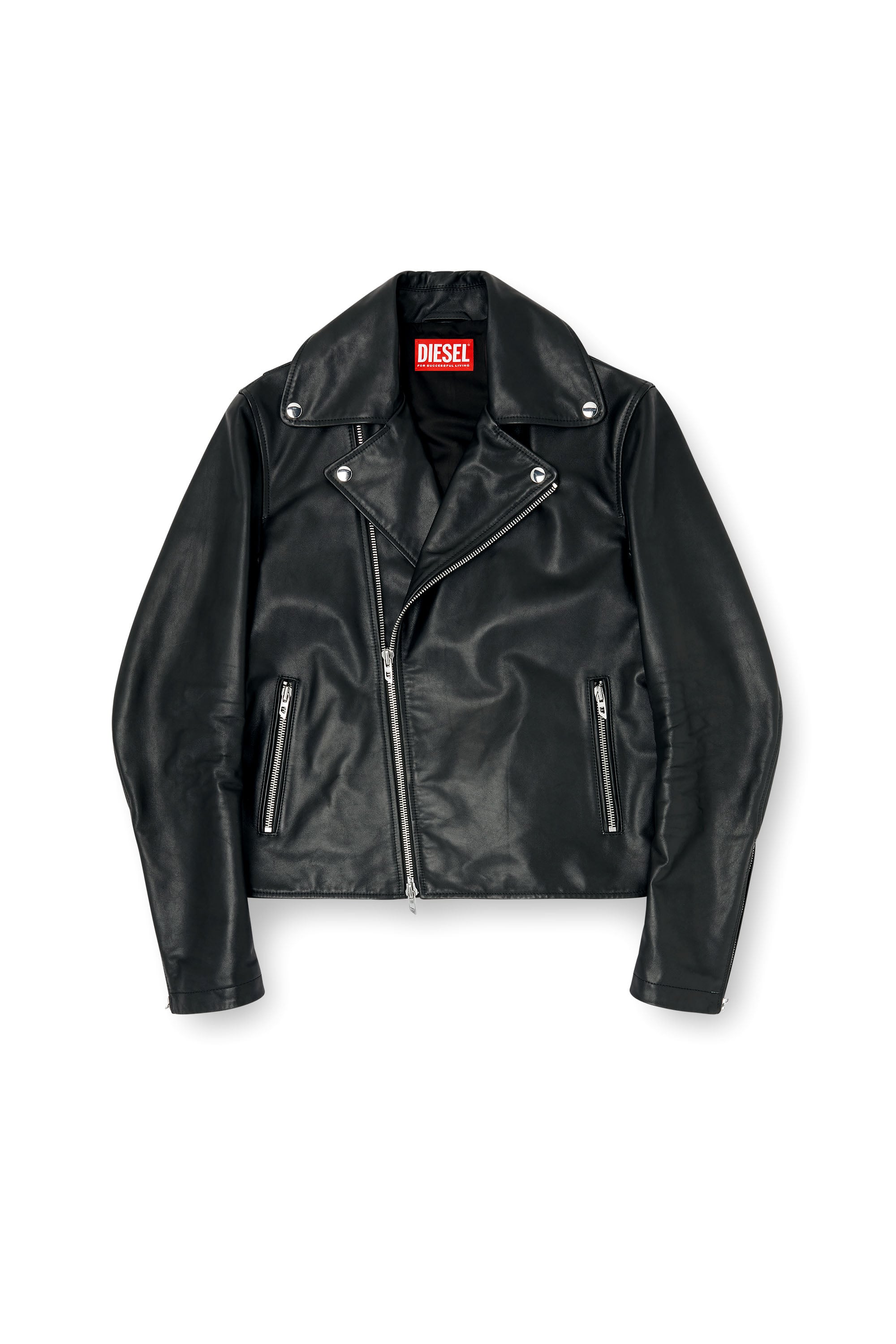 Diesel - L-EO-WRD, Man's Biker jacket in waxed leather in Black - 3