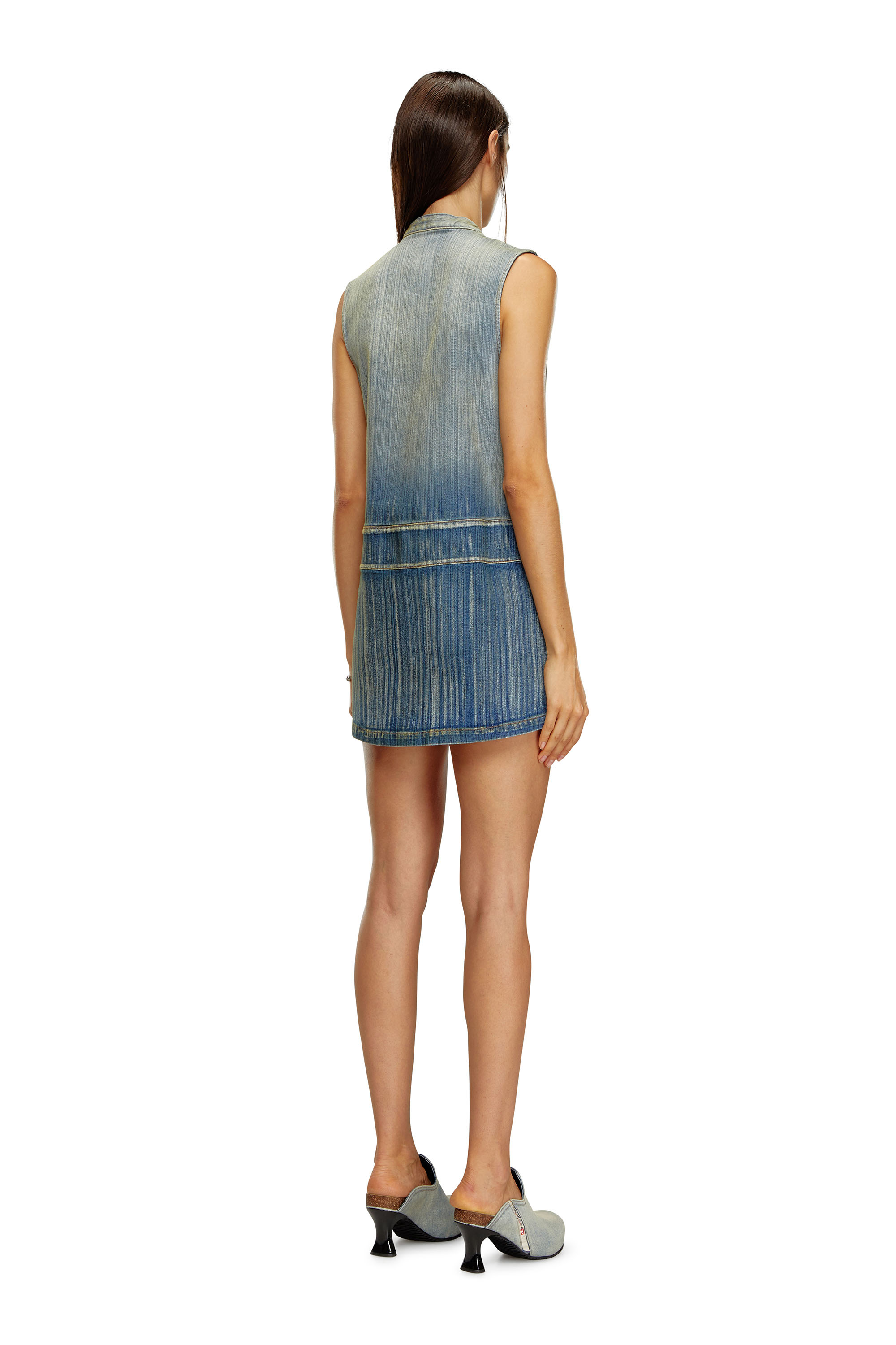 Diesel - DE-DAME-S, Woman's Mini dress in streaky heritage denim in Medium blue - 3