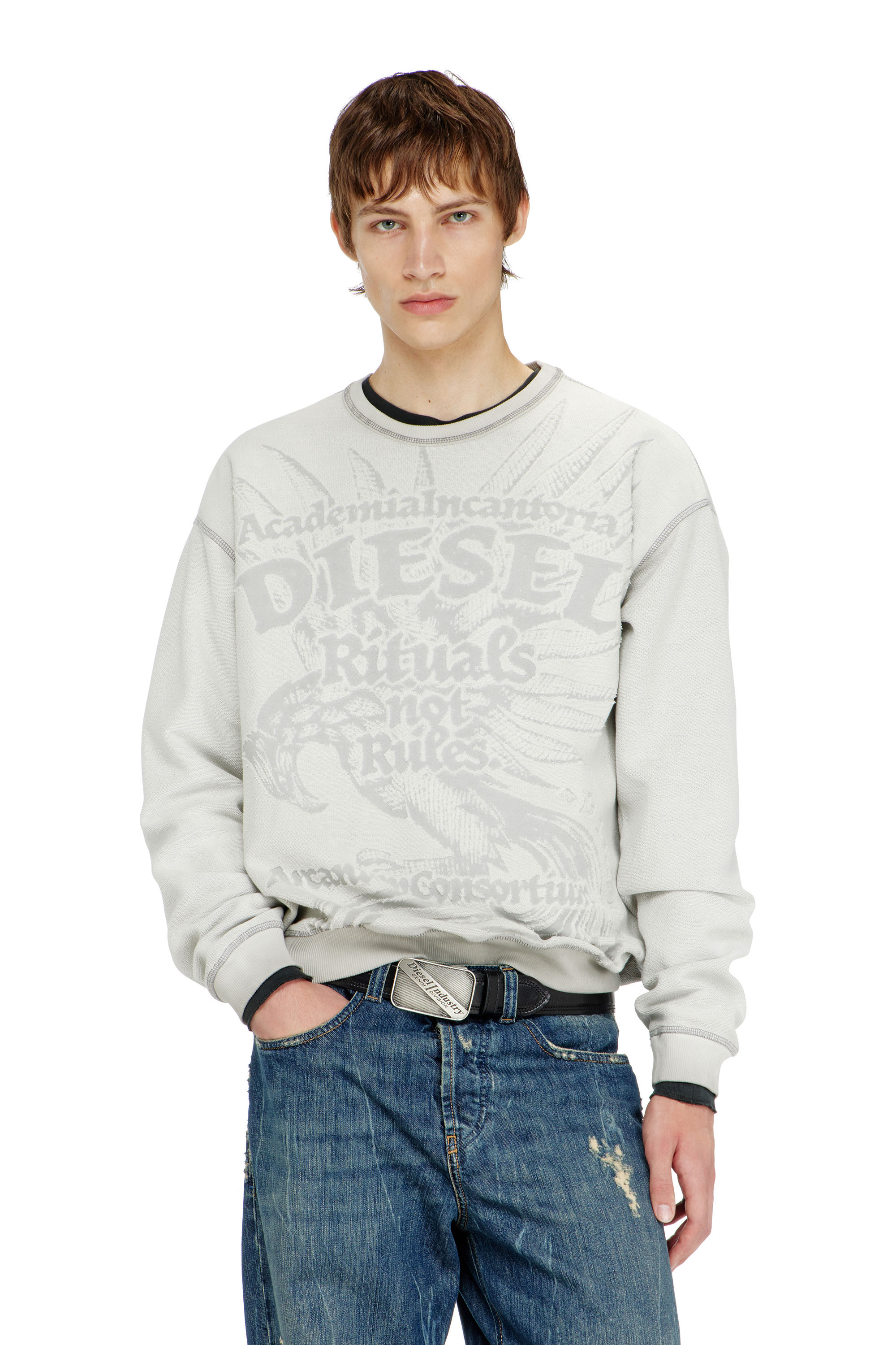 Diesel - S-ARON-RAW, Man's Sweatshirt with d&eacute;vor&eacute; print in null - 1