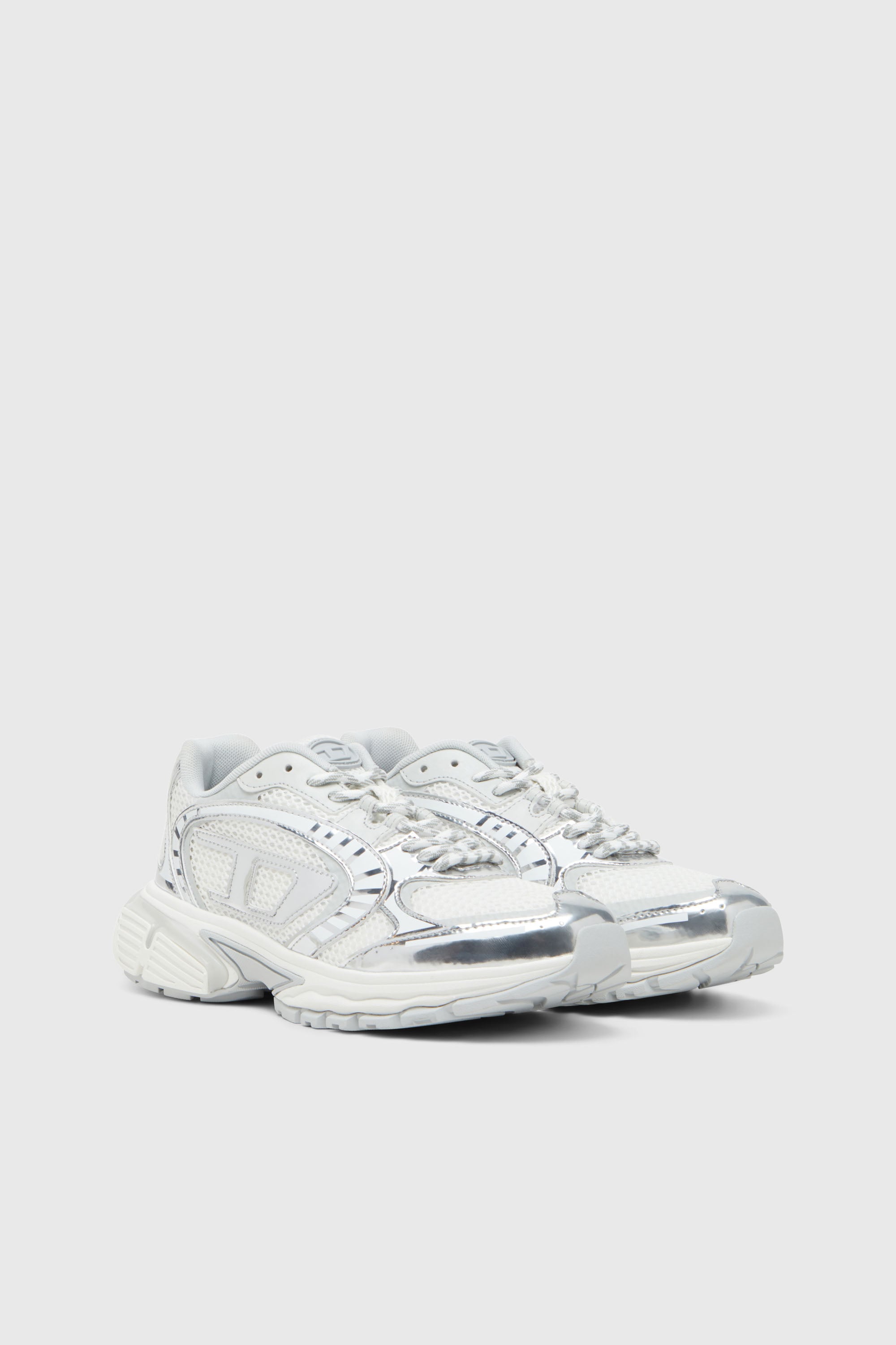 Diesel - S-PRO-V-DENSE LOW W, Woman's S-Pro-V-Dense-Metallic mesh sneakers with Oval D logo in White/Silver - 2