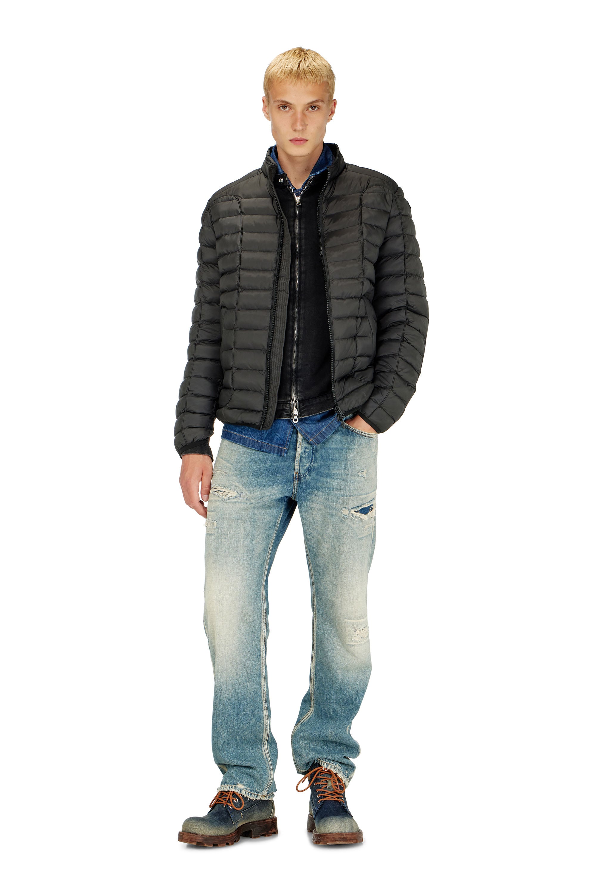 Diesel - W-PILOT, Man's Puffer jacket in light nylon in Black - 2