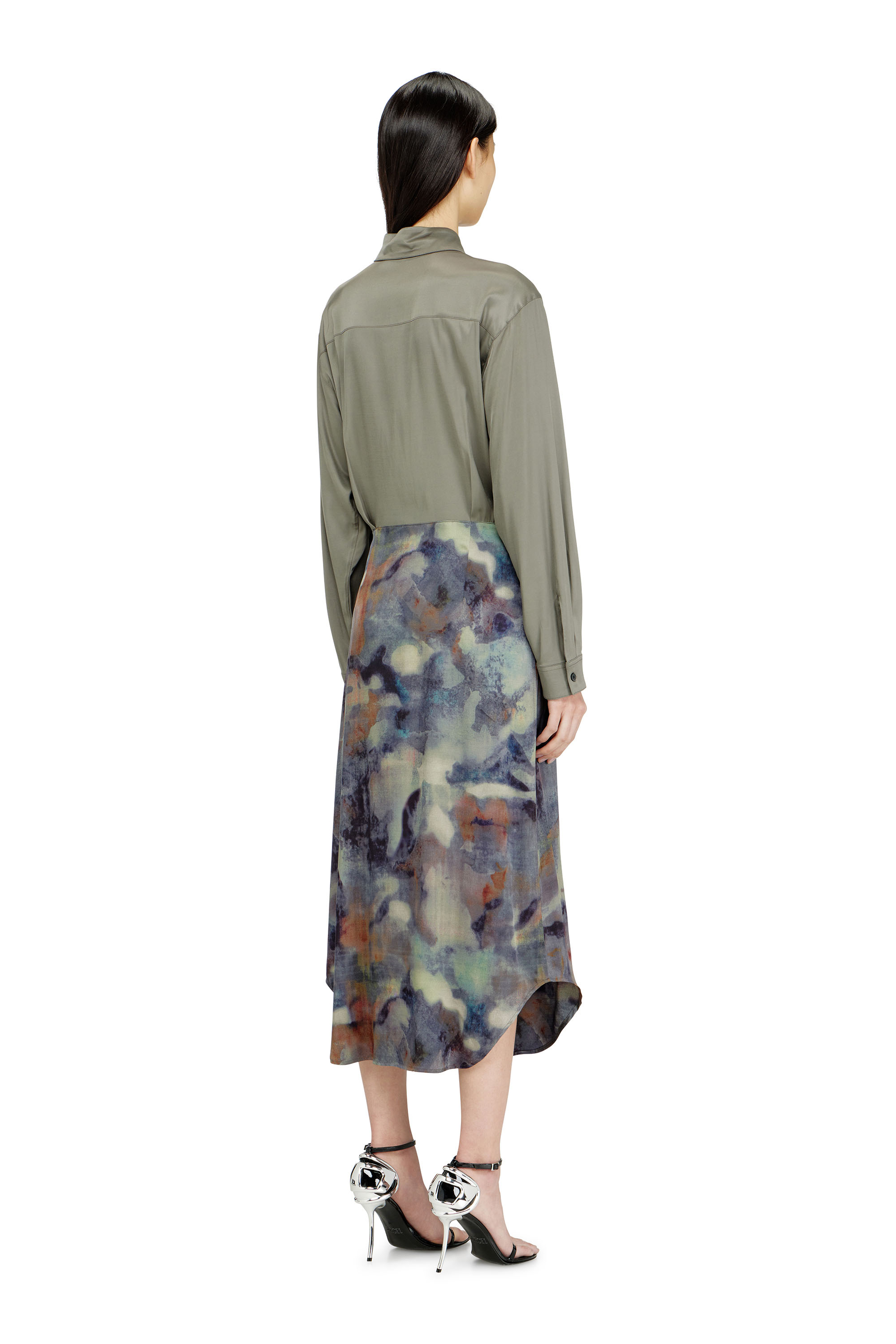 Diesel - D-ELTA, Woman's Satin midi dress with knotted top in Military Green - 3