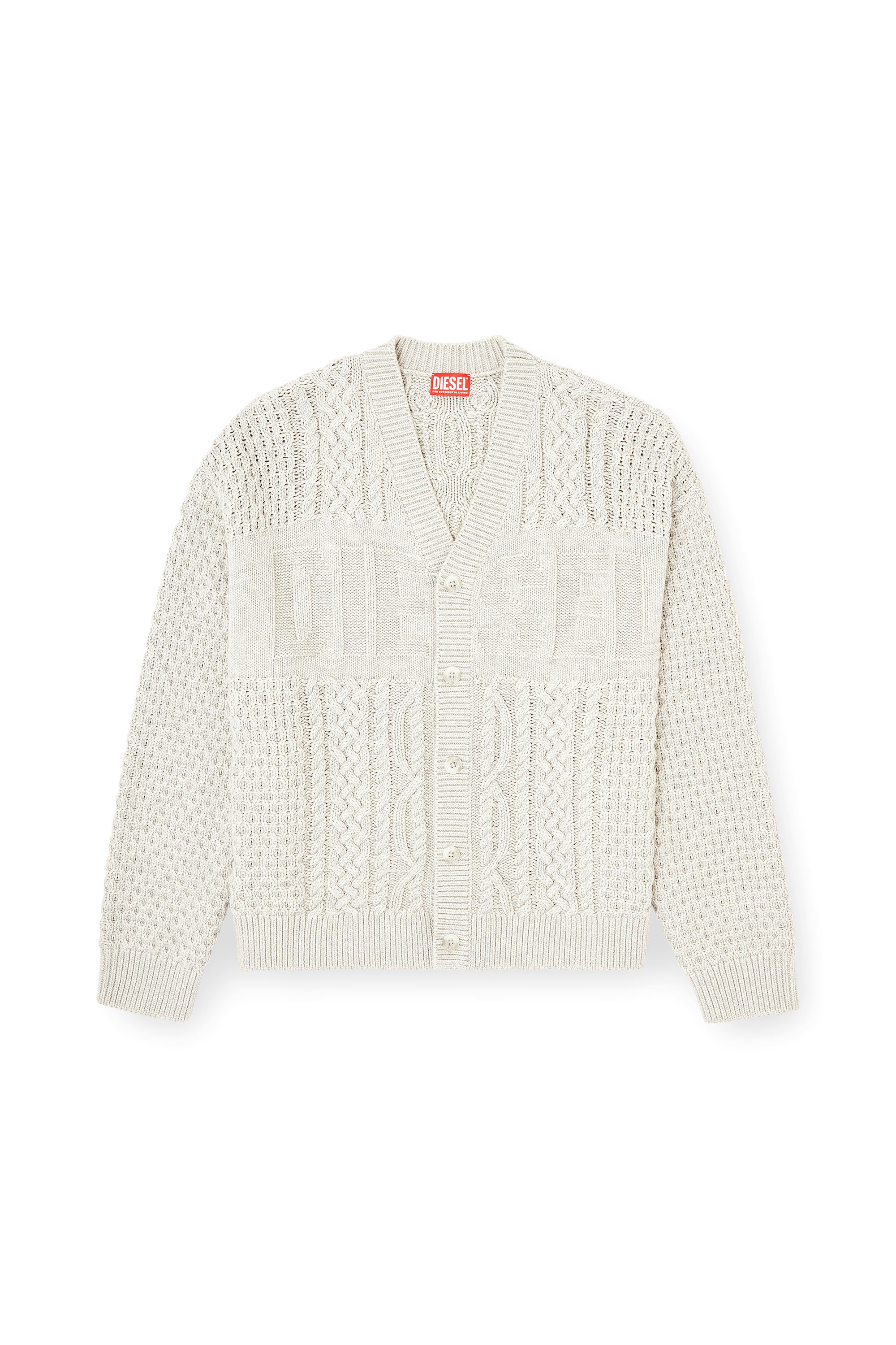 Diesel - K-ANTOINE, Man's Cable-knit cardigan with Diesel logo in Light Grey - 3