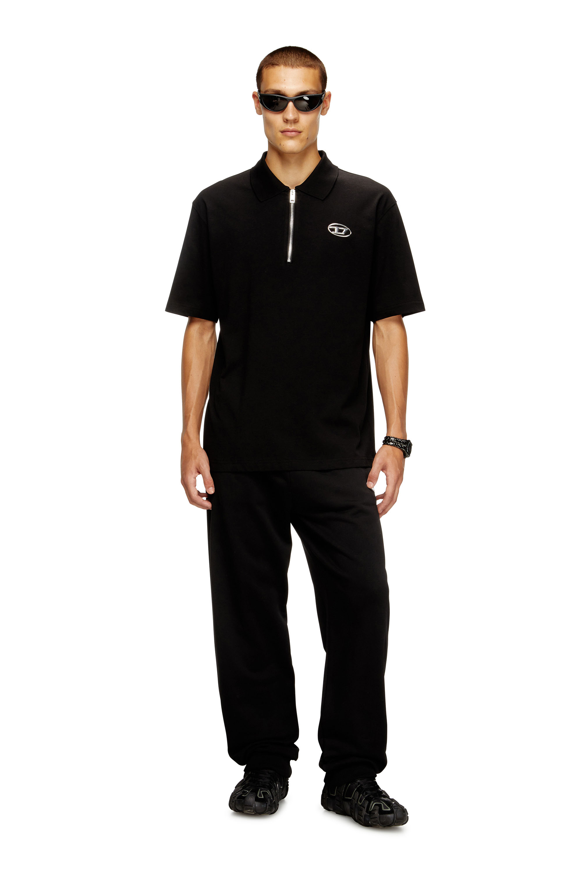 Diesel - T-VOR-OD, Man's Zip front polo shirt with laser cut Oval D in Black - 3