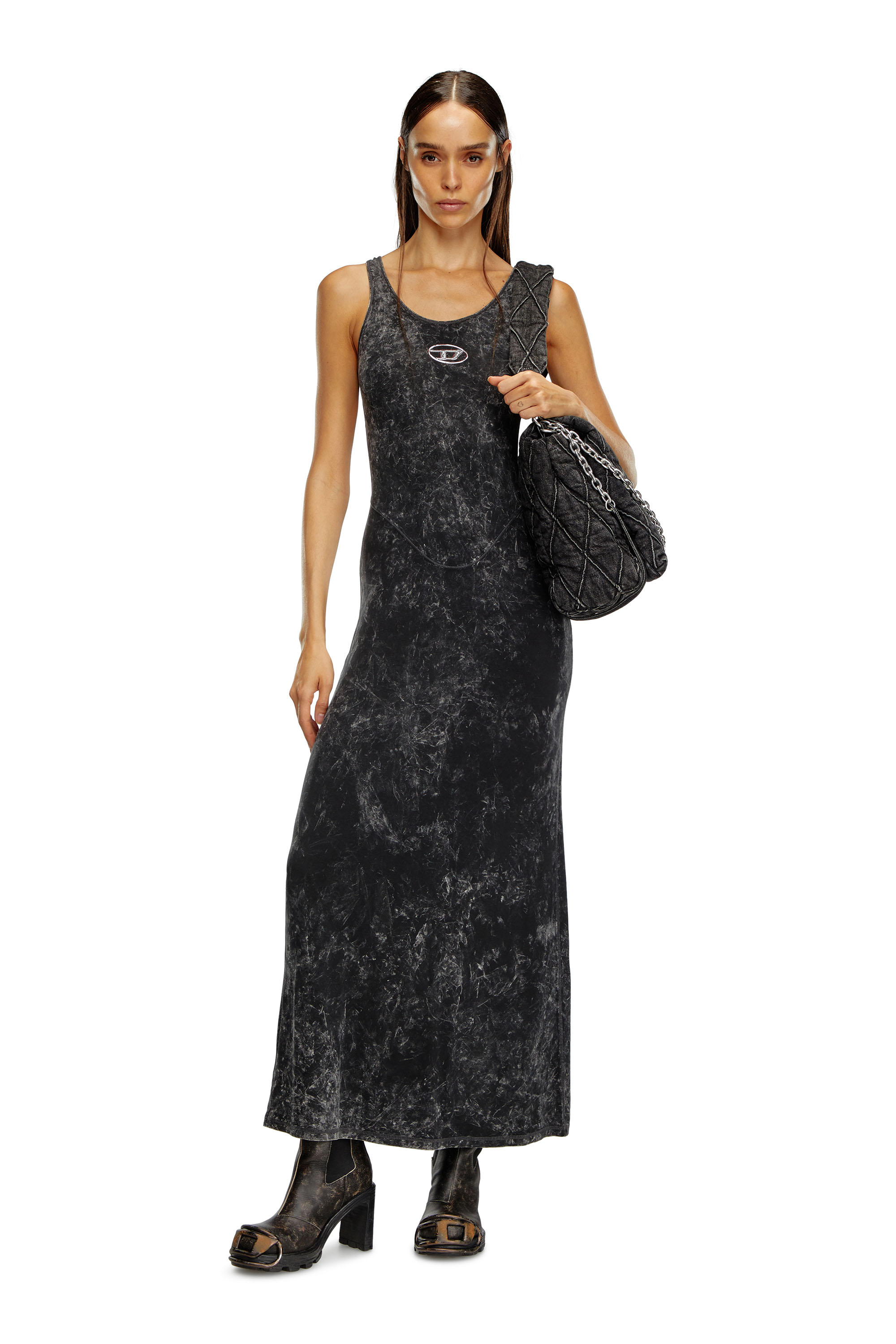 Diesel - D-AVENA-P1, Woman's Maxi dress in marbled stretch jersey in Black - 1