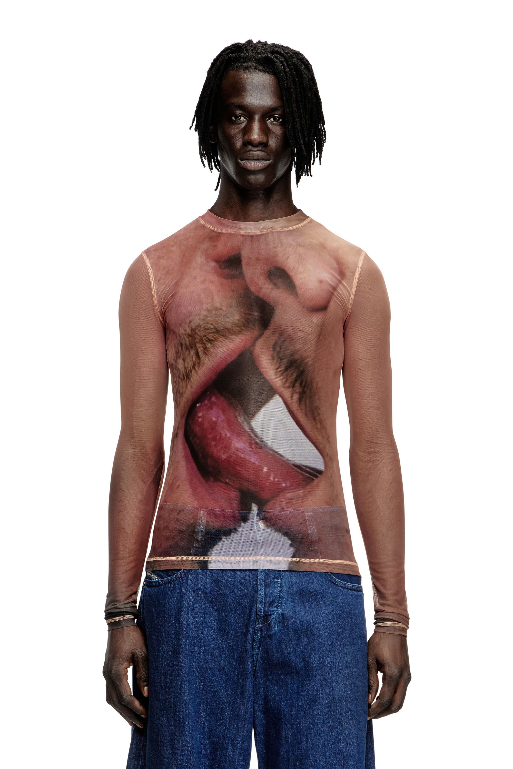 Diesel - PR-T-SIELAR-TOM25-1, Unisex's Long-sleeve top in printed technical mesh in Pink - 2