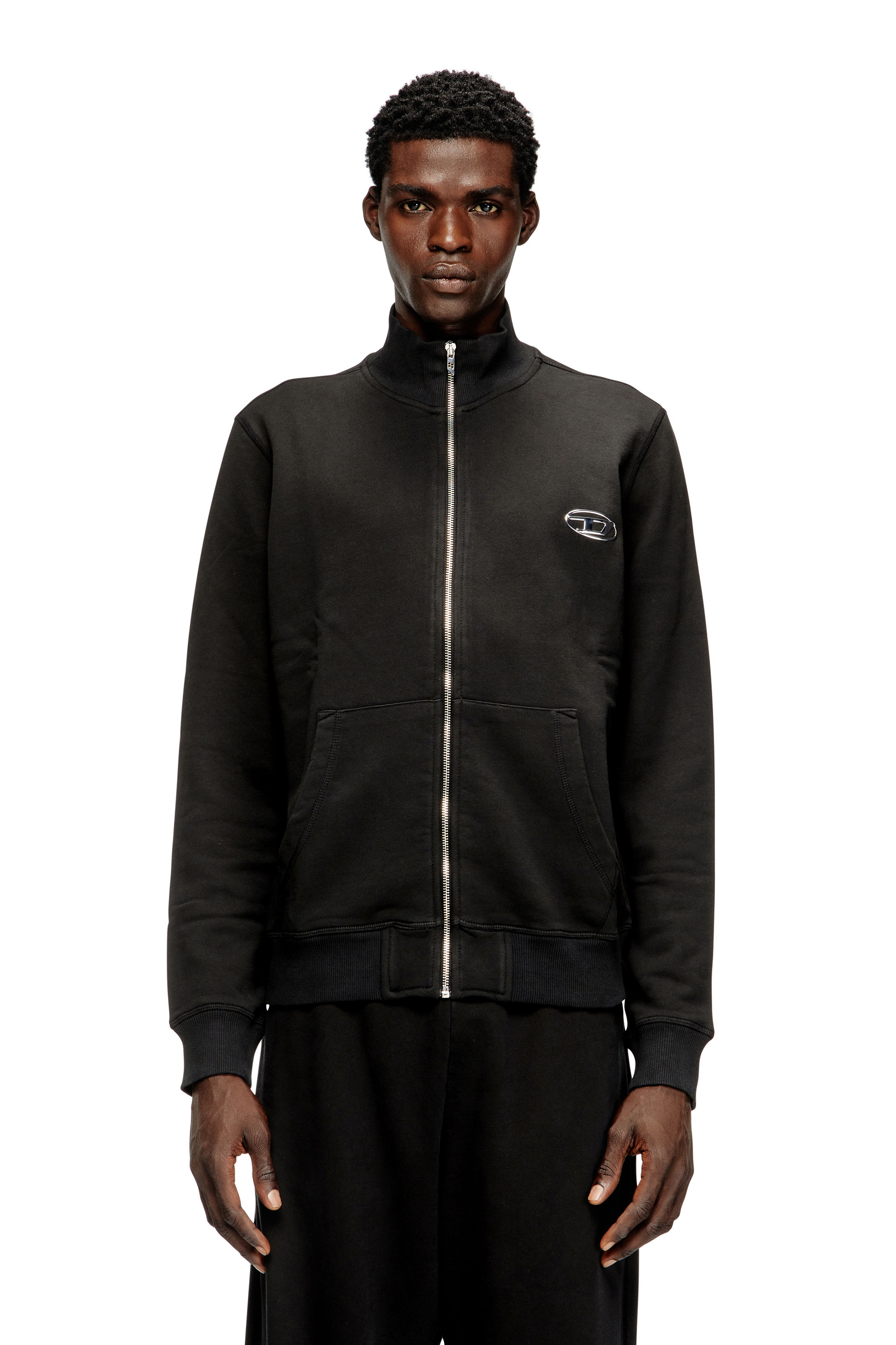 Diesel - S-GINN-ZIP-IOD, Man's Wweatshirt with mock neck and metallic Oval D in Black - 3