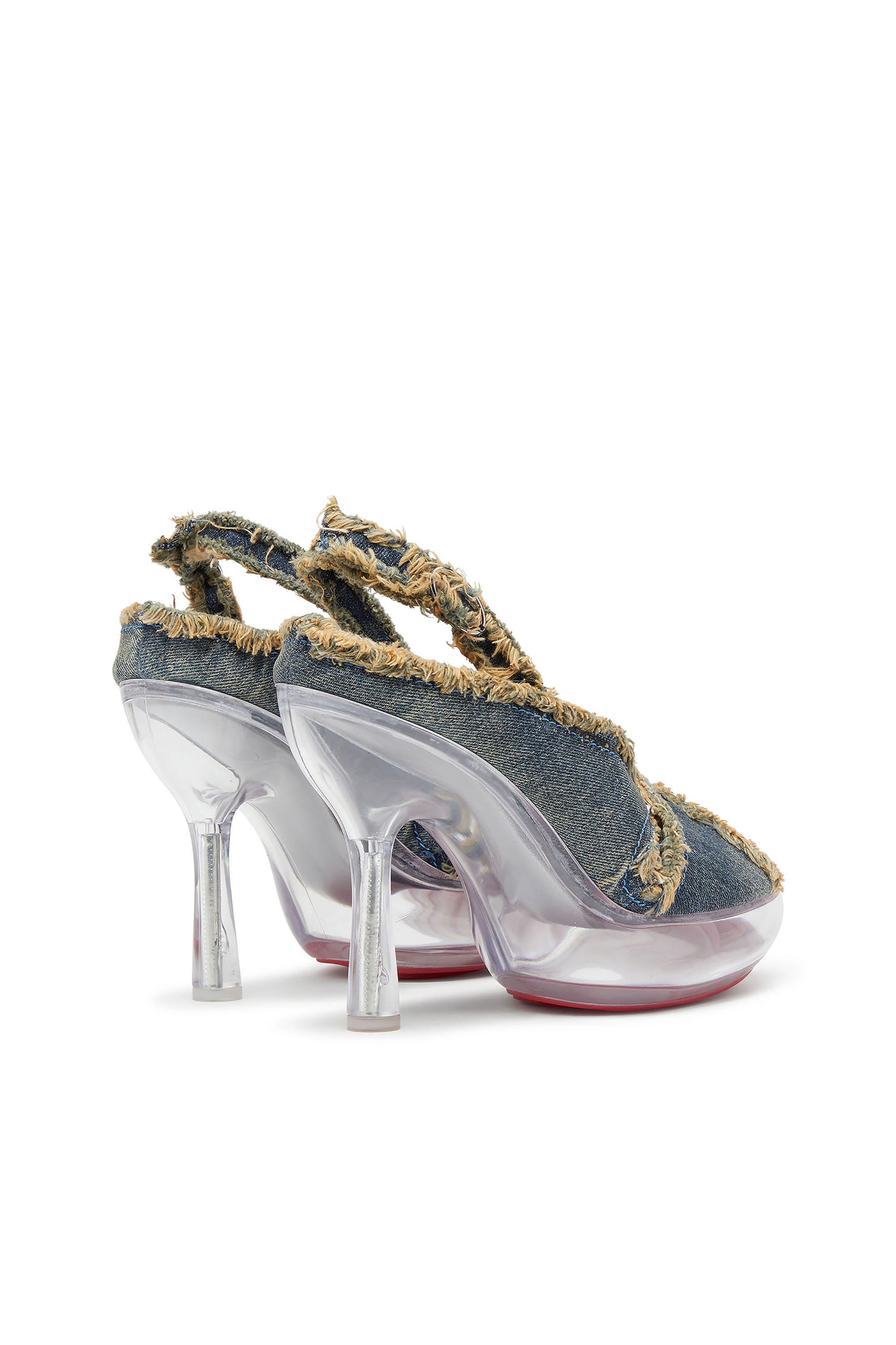 Diesel - D-LAKE PLATFORM SDL, Woman's D-Lake-Platform sandals in frayed denim and plexiglass in Blue Jeans - 4