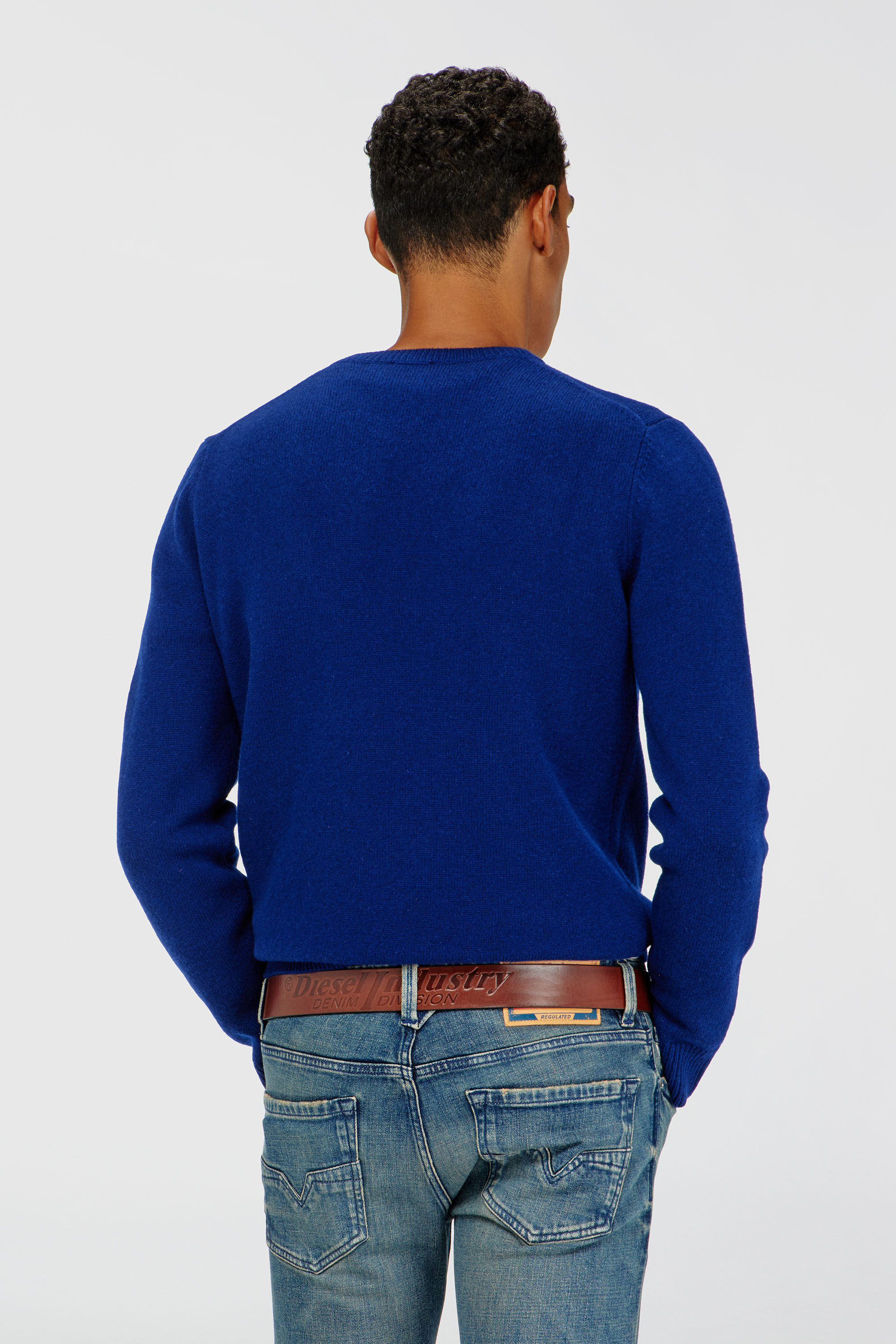 Diesel - K-IMBRO, Man's Wool jumper with neck logo in Blue - 3