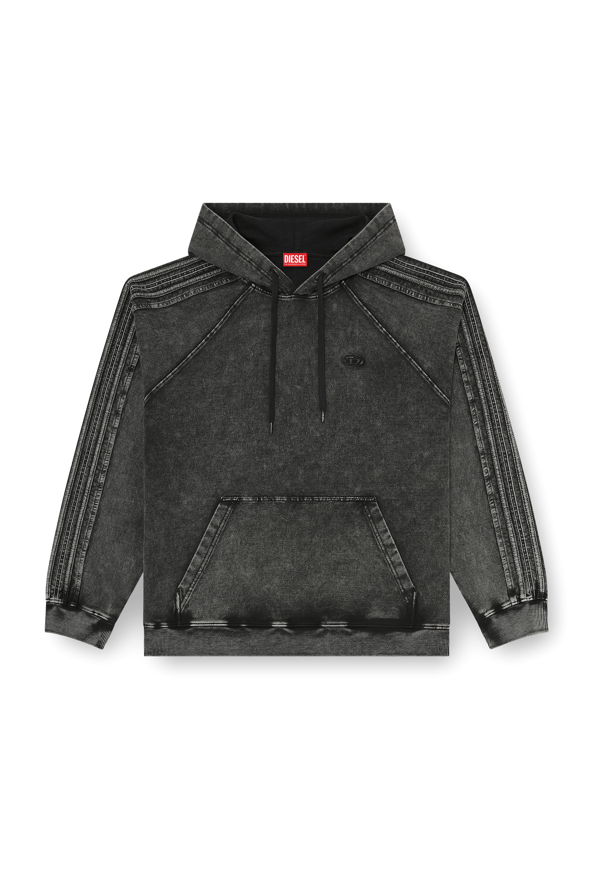 Diesel - S-ALTBOXT-HOOD, Man's Hoodie in washed cotton with Oval D embroidery in Black - 2